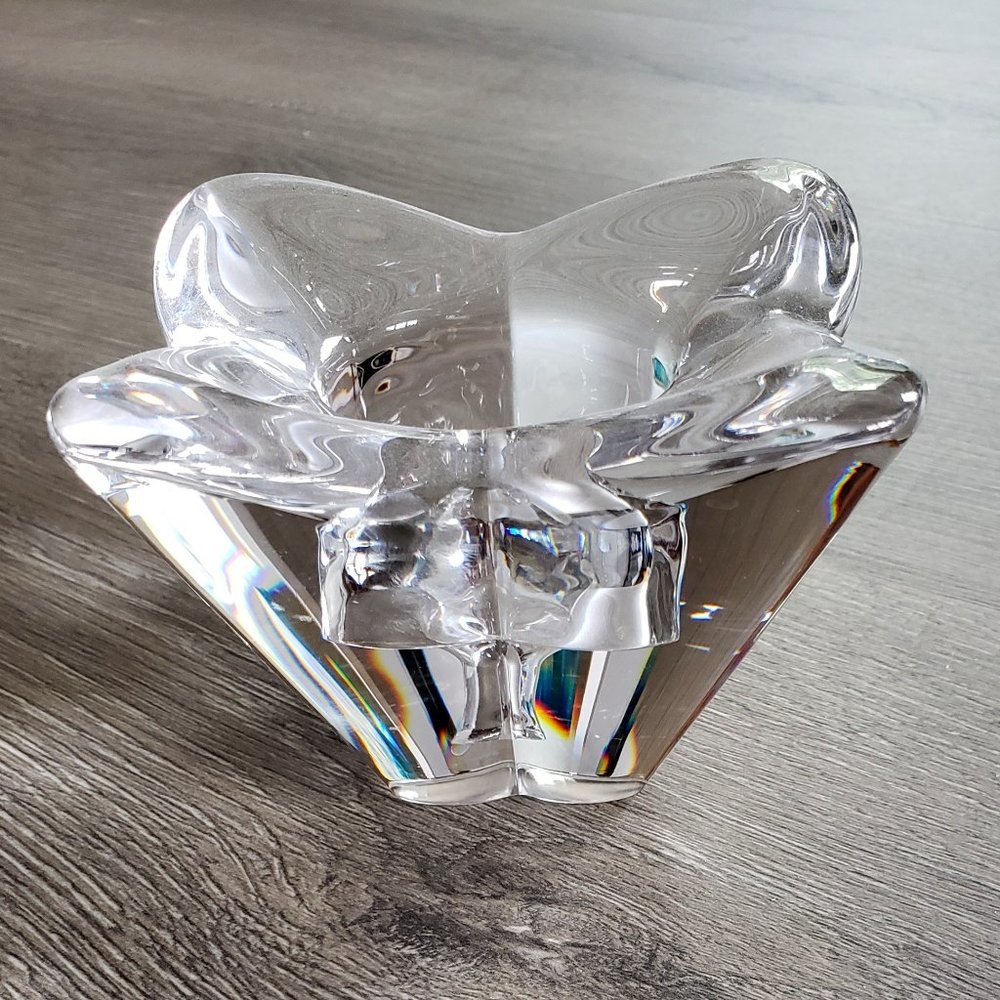 Orrefors lotus cornflower crystal versatile candle holder